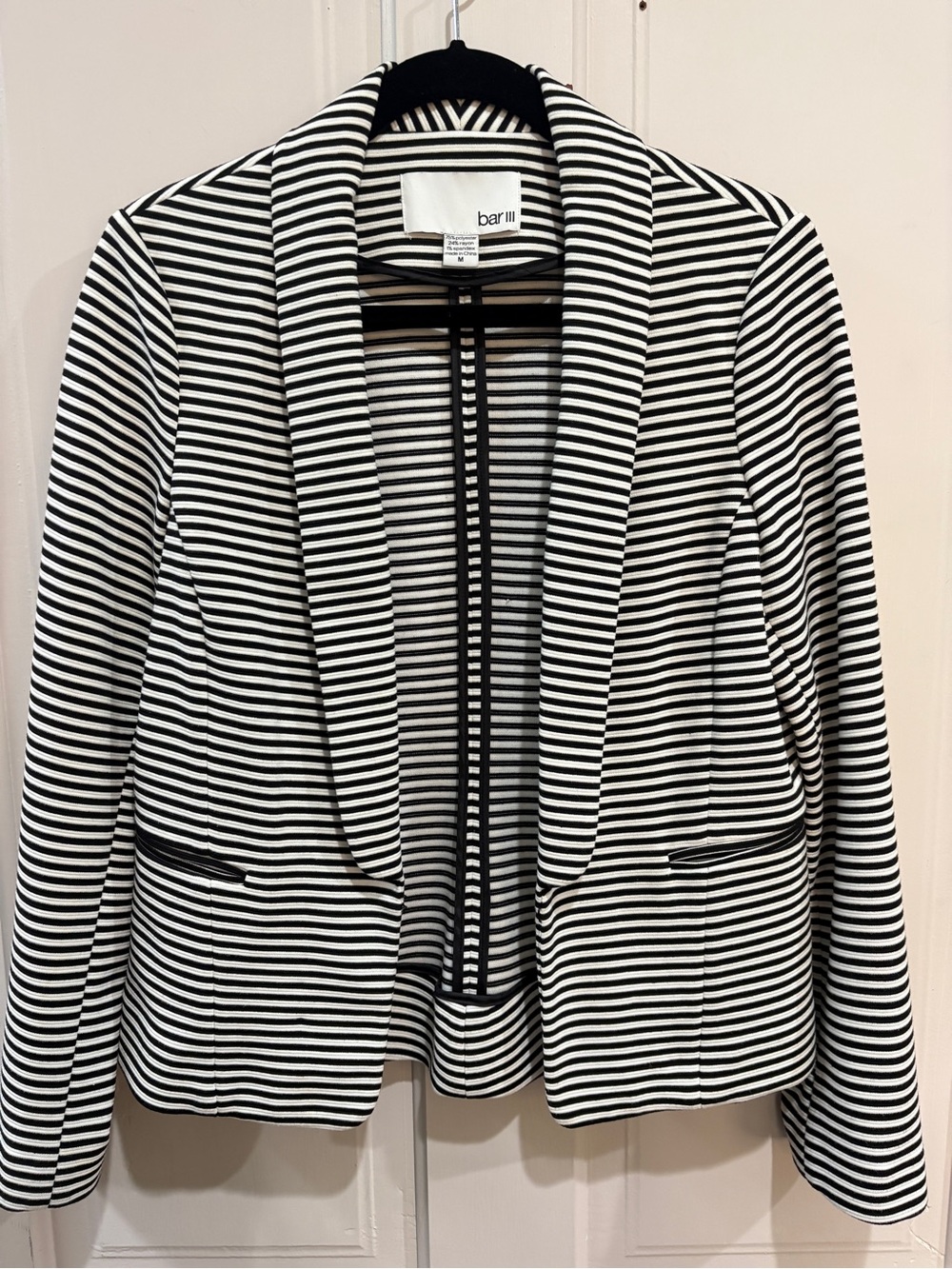 Bar III Black and White Striped Open-Front Blazer